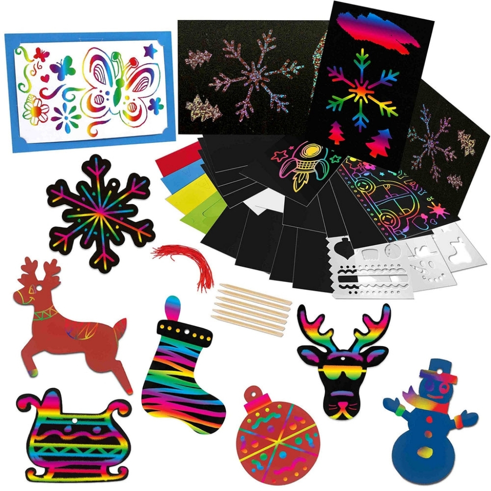 Joyin NIB 88pc Christmas Scratch Paper Arts & Crafts Kit-Recommended for ages 9+